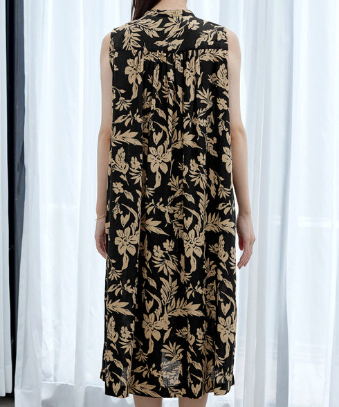 麻レーヨンボタニカルシャツワンピース