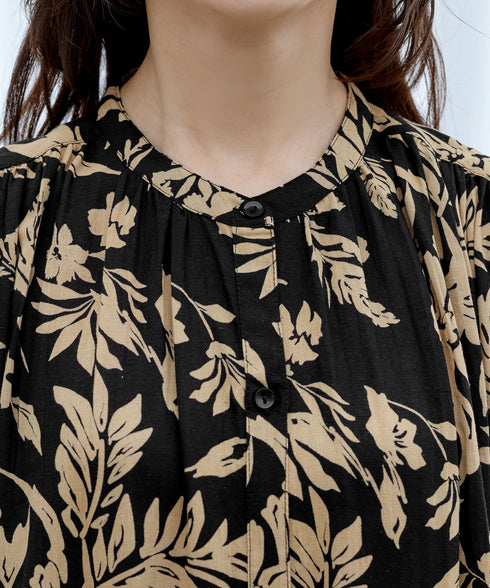 麻レーヨンボタニカルシャツワンピース