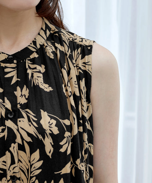 麻レーヨンボタニカルシャツワンピース