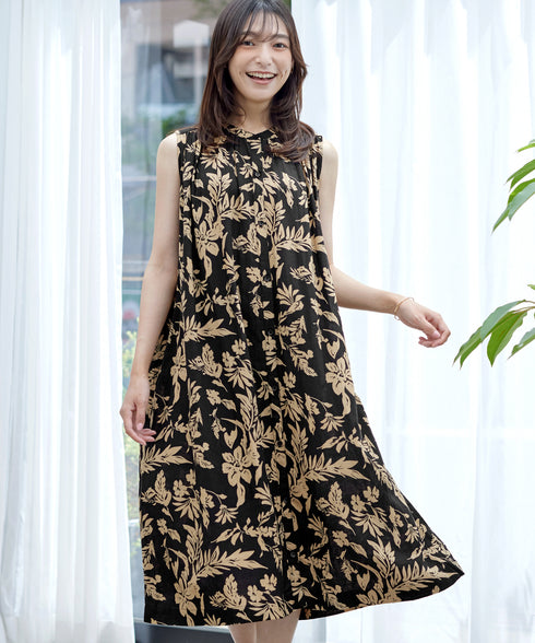 麻レーヨンボタニカルシャツワンピース