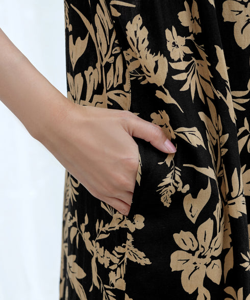 麻レーヨンボタニカルシャツワンピース