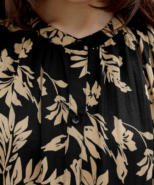 麻レーヨンボタニカルシャツワンピース