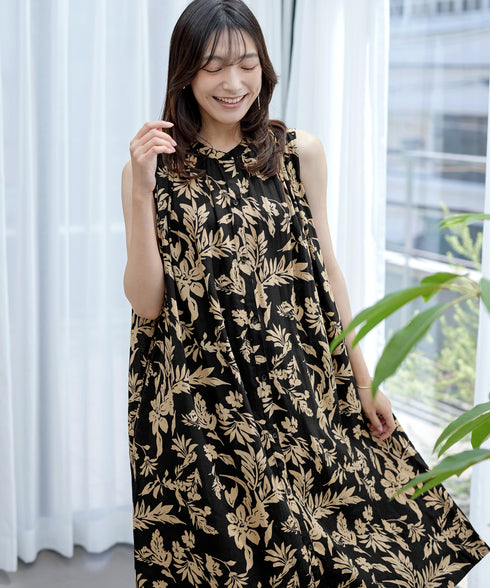 麻レーヨンボタニカルシャツワンピース