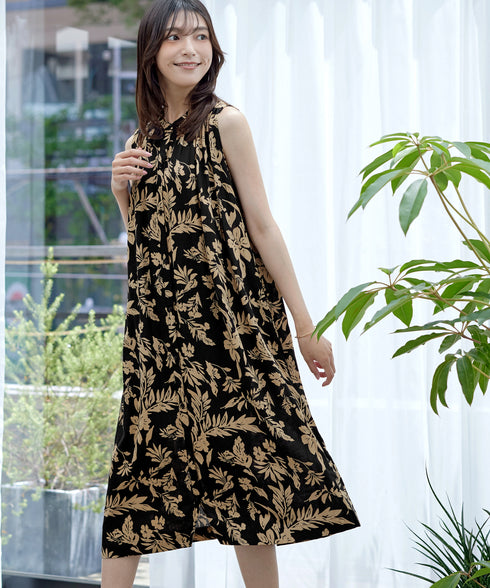 麻レーヨンボタニカルシャツワンピース