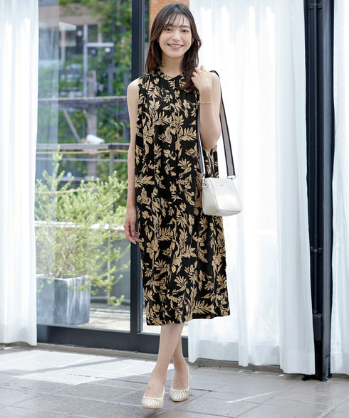 麻レーヨンボタニカルシャツワンピース