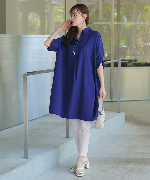 麻ライクスキッパーシャツチュニック