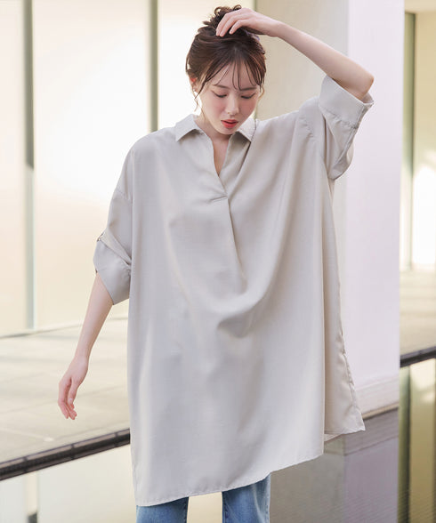 麻ライクスキッパーシャツチュニック