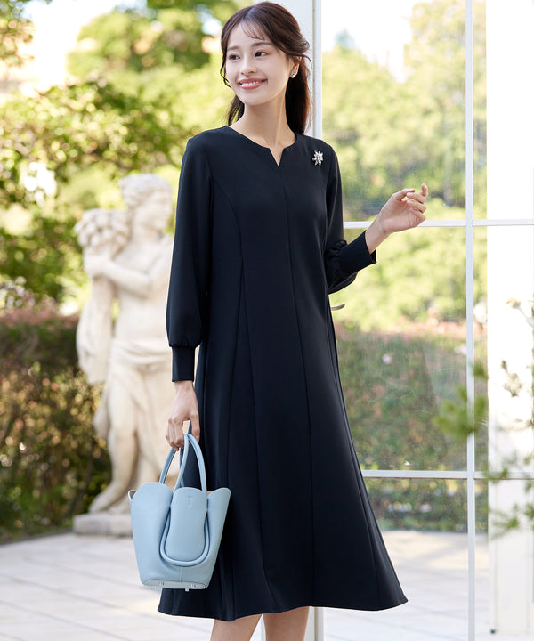 【ストレッチジョーゼット】 シフォン袖ワンピース