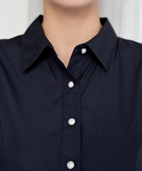 パール釦フレアシャツワンピース