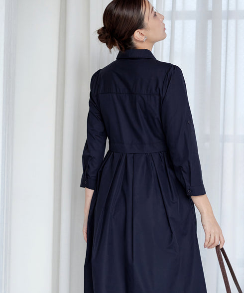 パール釦フレアシャツワンピース