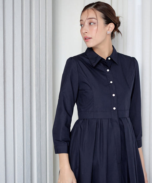 パール釦フレアシャツワンピース