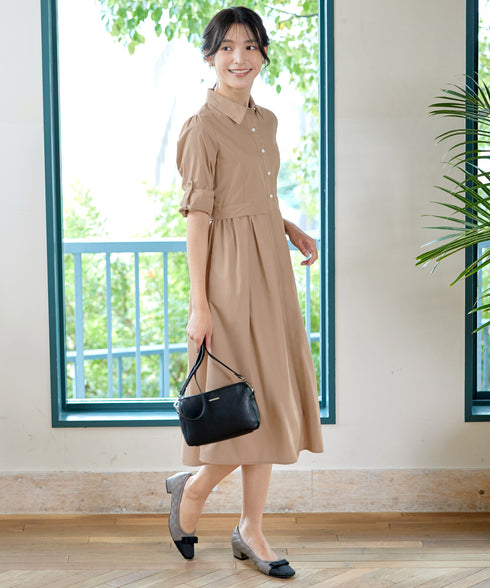 パール釦フレアシャツワンピース