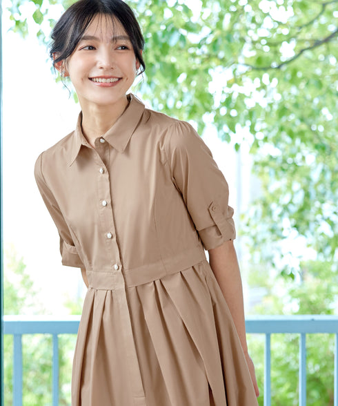 パール釦フレアシャツワンピース