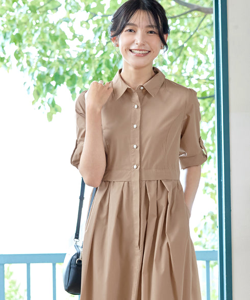 パール釦フレアシャツワンピース