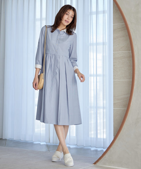 パール釦フレアシャツワンピース