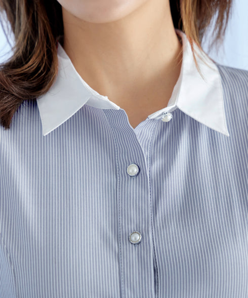 パール釦フレアシャツワンピース