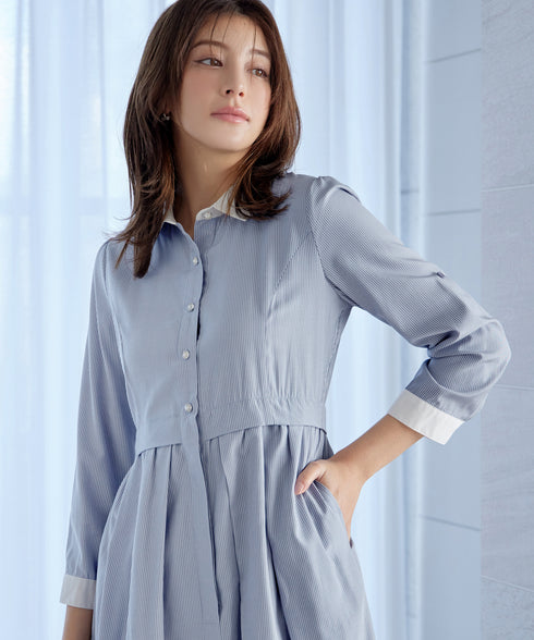 パール釦フレアシャツワンピース