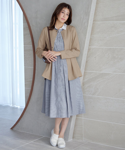 パール釦フレアシャツワンピース