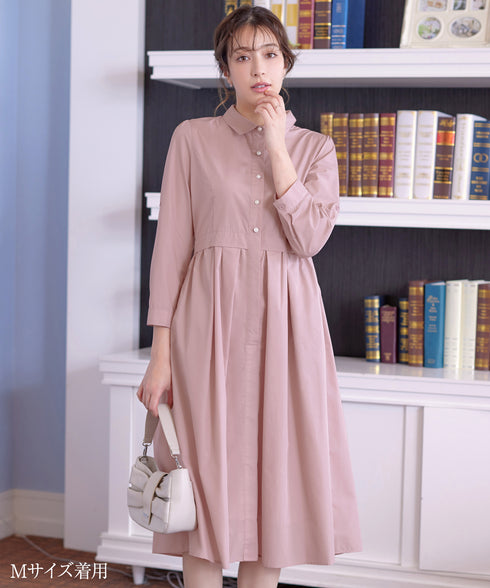 パール釦フレアシャツワンピース
