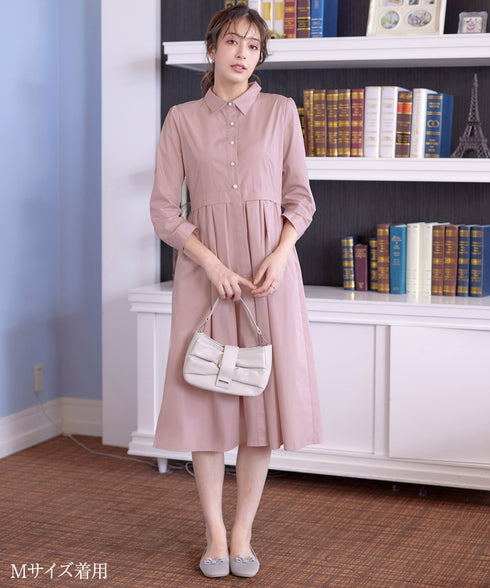 パール釦フレアシャツワンピース