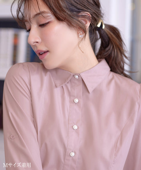 パール釦フレアシャツワンピース