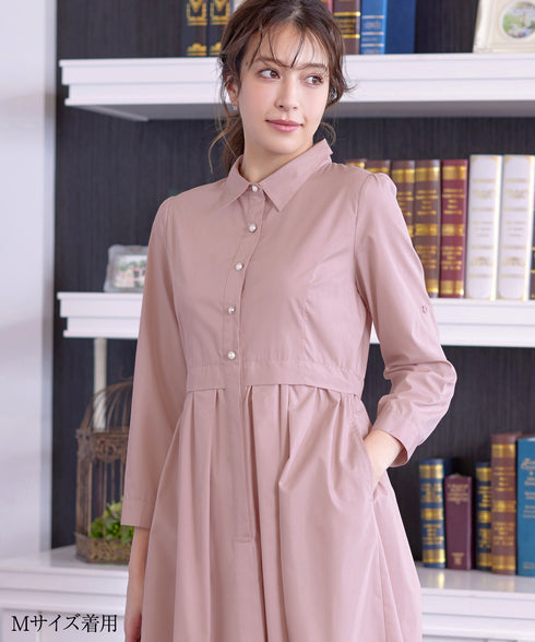 パール釦フレアシャツワンピース