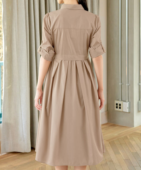 パール釦フレアシャツワンピース