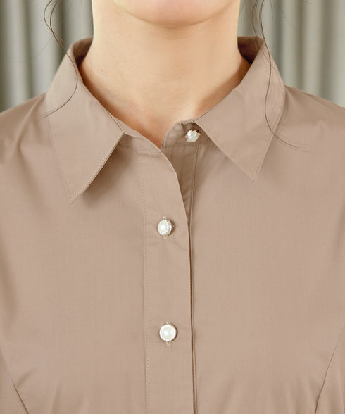 パール釦フレアシャツワンピース