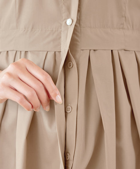 パール釦フレアシャツワンピース