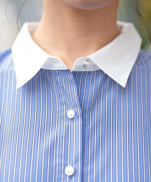 パール釦フレアシャツワンピース