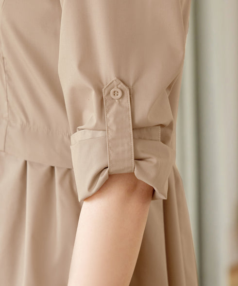 パール釦フレアシャツワンピース