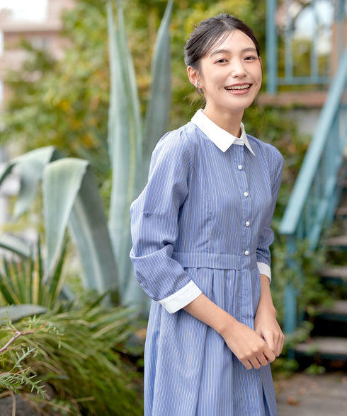 パール釦フレアシャツワンピース