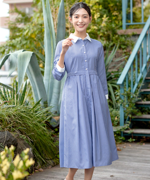 パール釦フレアシャツワンピース