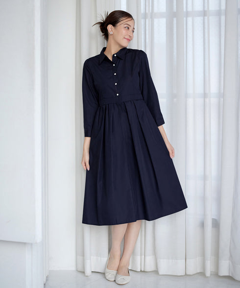 パール釦フレアシャツワンピース