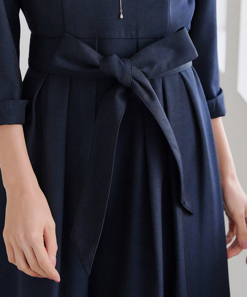 花柄刺繍フレアワンピース