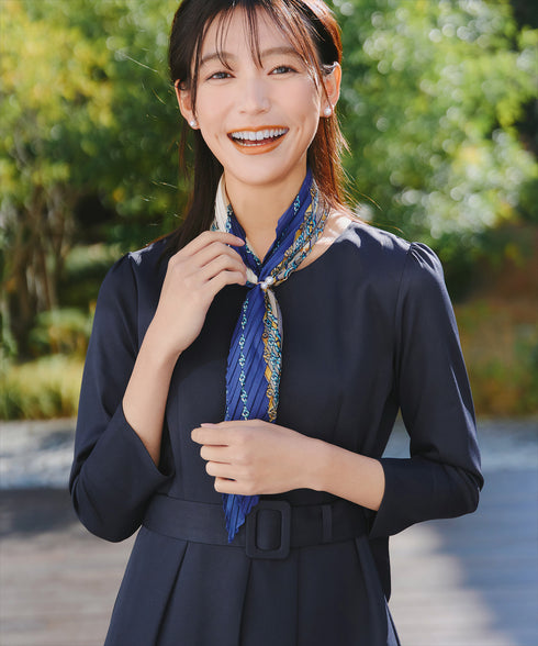 【3WAY】リボンブローチ&ベルト付きフレアワンピース