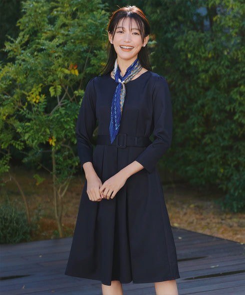 【3WAY】リボンブローチ&ベルト付きフレアワンピース