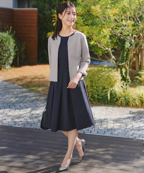 【3WAY】リボンブローチ&ベルト付きフレアワンピース