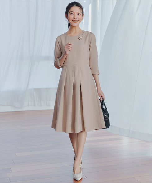 【3WAY】リボンブローチ&ベルト付きフレアワンピース