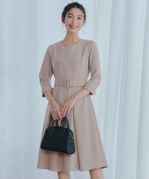 【3WAY】リボンブローチ&ベルト付きフレアワンピース