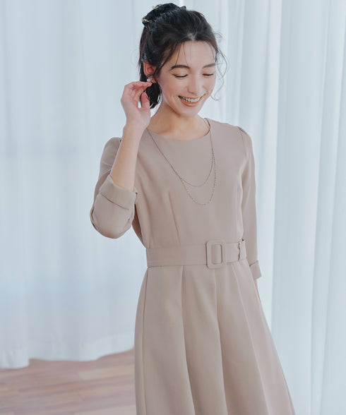 【3WAY】リボンブローチ&ベルト付きフレアワンピース