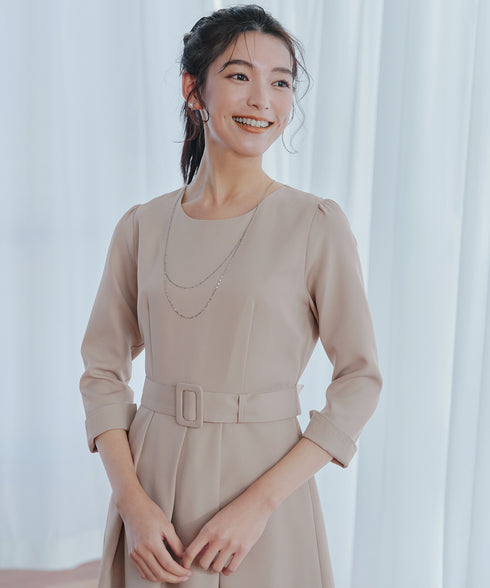 【3WAY】リボンブローチ&ベルト付きフレアワンピース