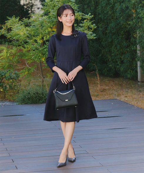 【3WAY】リボンブローチ&ベルト付きフレアワンピース