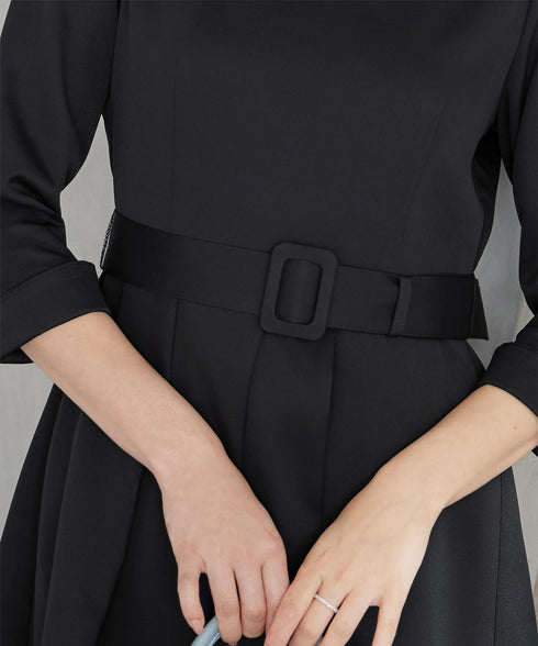 【3WAY】リボンブローチ&ベルト付きフレアワンピース