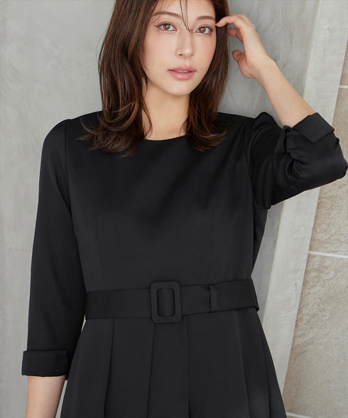 【3WAY】リボンブローチ&ベルト付きフレアワンピース