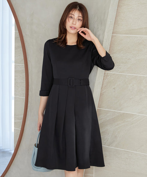 【3WAY】リボンブローチ&ベルト付きフレアワンピース