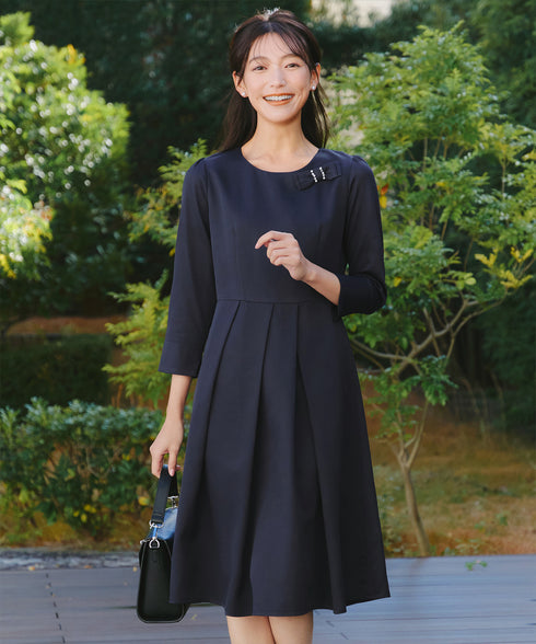 【3WAY】リボンブローチ&ベルト付きフレアワンピース