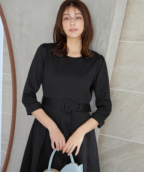 【3WAY】リボンブローチ&ベルト付きフレアワンピース