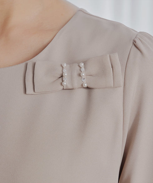 【3WAY】リボンブローチ&ベルト付きフレアワンピース