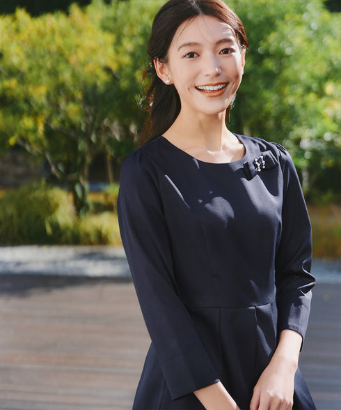 【3WAY】リボンブローチ&ベルト付きフレアワンピース